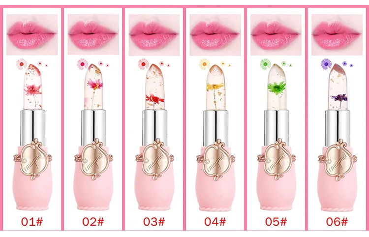 Pack of 6 Crystal Flower Jelly Lipstick, FirstFly Long Lasting Nutritious Lip Balm Lips Moisturizer Magic Temperature Color Change Lip Gloss (Pink)