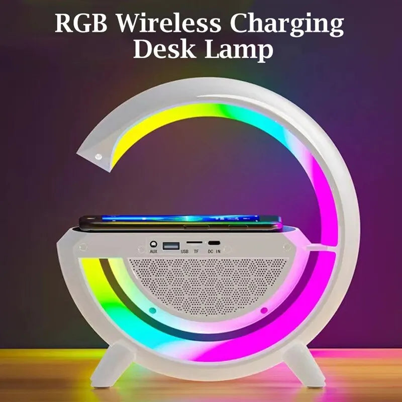 Wireless Charger Stand with RGB Night Light, Bluetooth Speaker, Handsfree, Call, Alarm, TF, Fast Charging Station for iPhone, Samsung, 15W